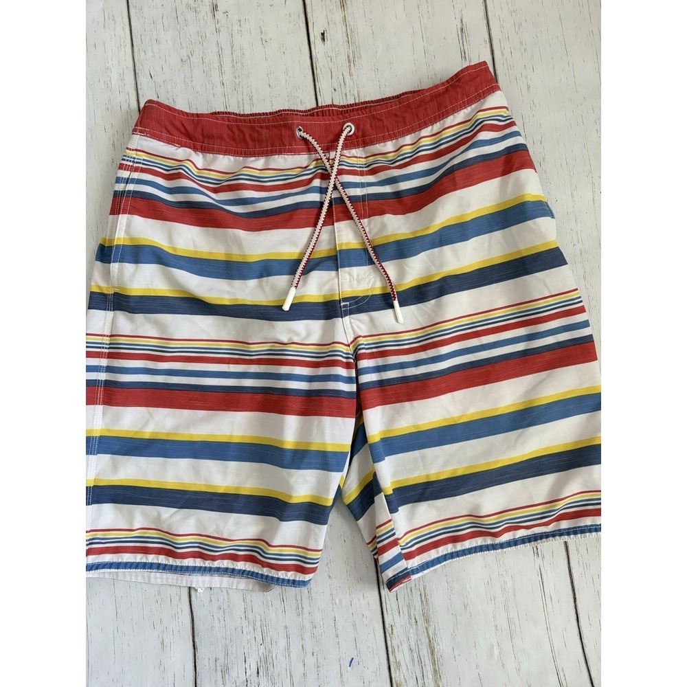 Johnnie O Men Cayenne Stripe Back Elastic Drawstring Swim Trunks 8.5"‎ Sz Large